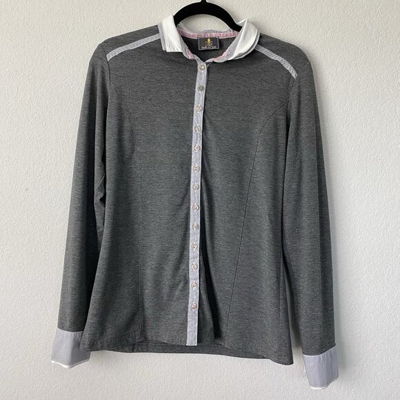 Fior Da Liso Lara Gray Fitted Jersey Knit Button Up Small Color Block Cuffs - Picture 1 of 8
